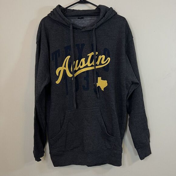 Austin Texas Graphic Hoodie Sweatshirt Sz Large *Read Description * Gray Yellow - Picture 1 of 4
